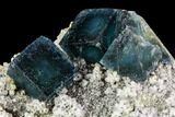Cubic, Blue-Green Fluorite Crystals on Quartz - China #112418-2